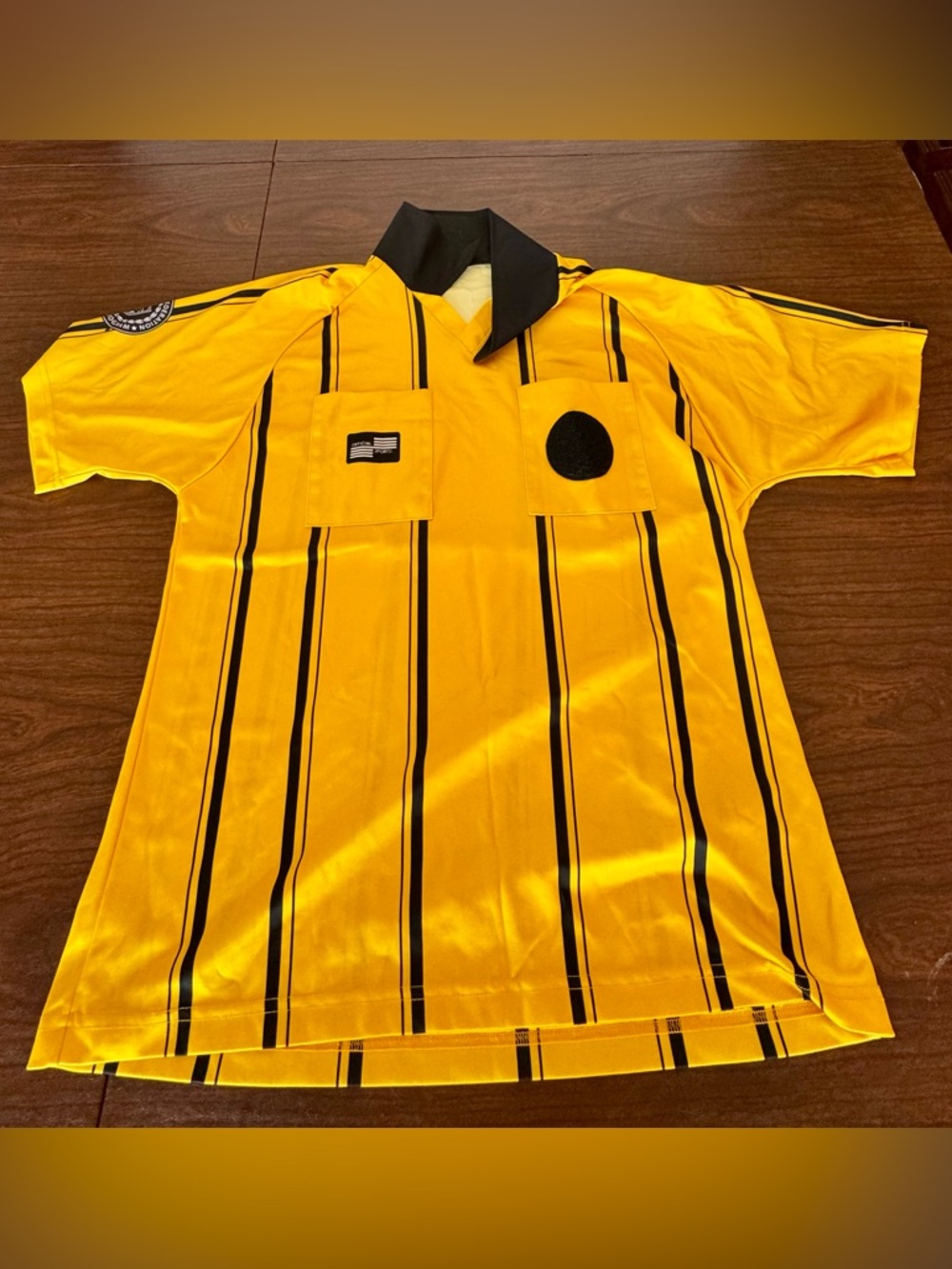 Official Men's Yellow Short-Sleeve Referee Jersey with Black Trim